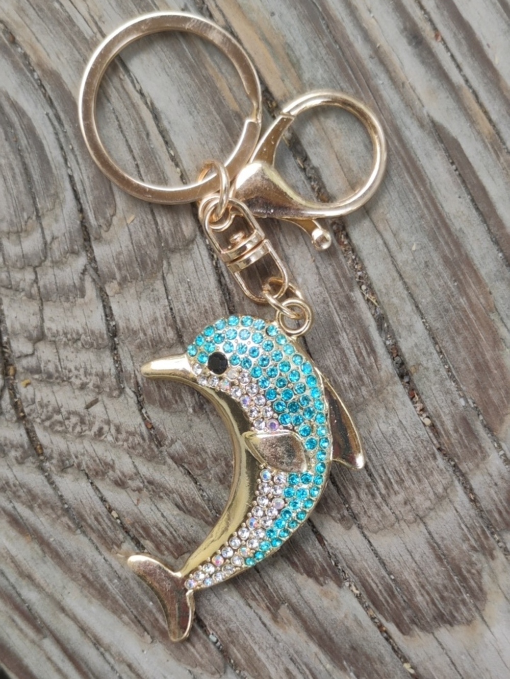 Blue dolphin rhinestone bag charm keychain